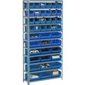 Global Equipment Steel Open Shelving with 36 Blue Plastic Stacking Bins 10 Shelves - 36x18x73 603254BL